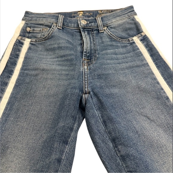 7 For All Mankind Ankle Skinny with Cut Off Hem and Double White Stripes-Size 24 - Picture 6 of 14
